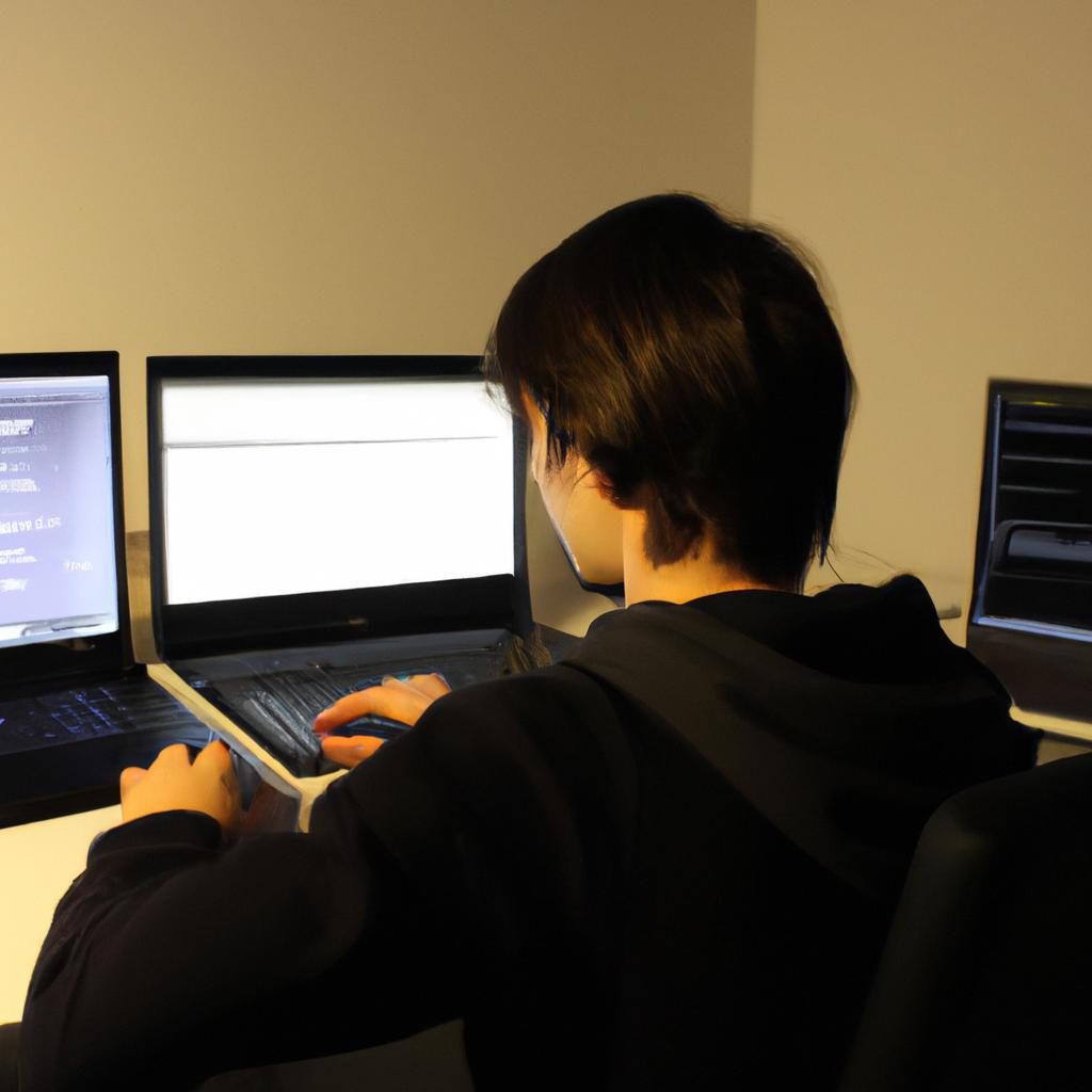Person coding on multiple screens