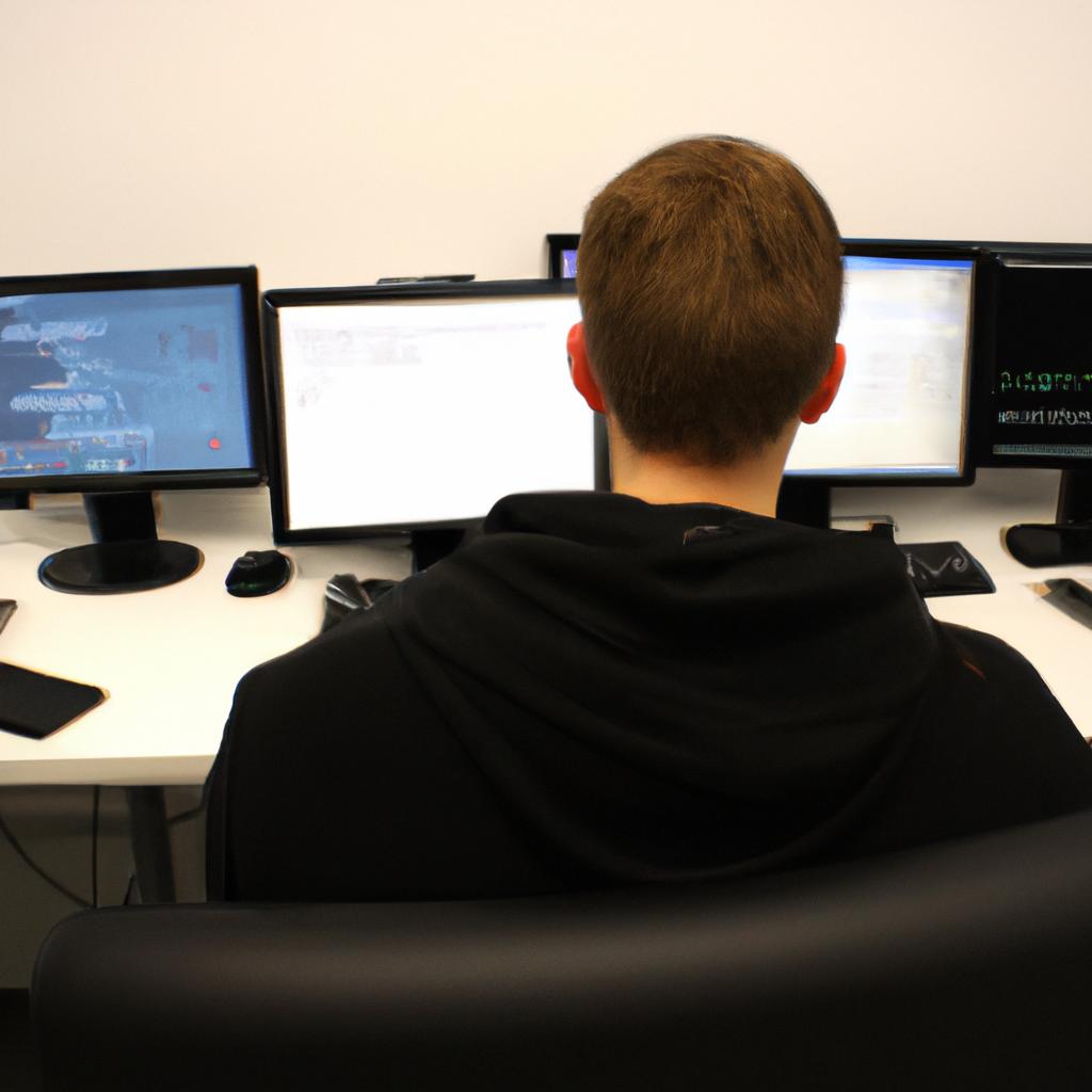 Person coding on multiple computers