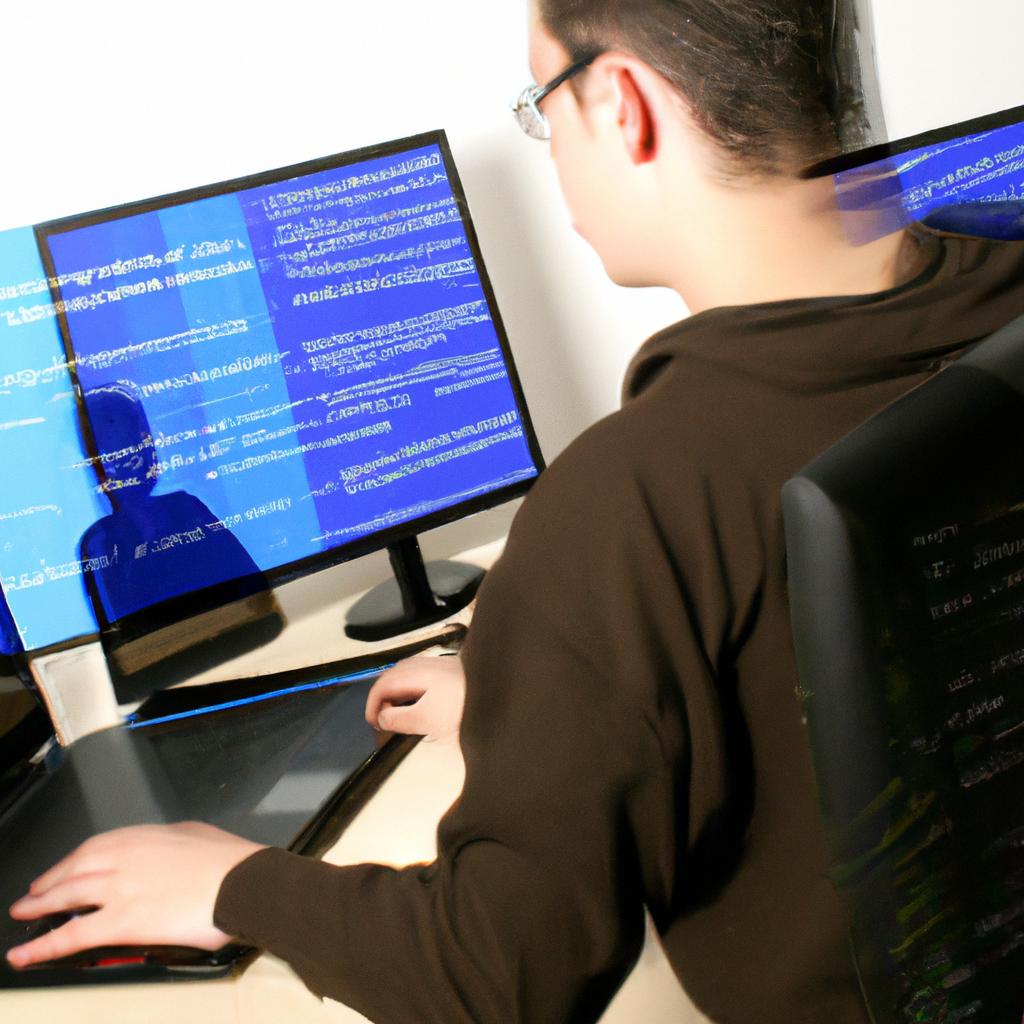 Person coding on multiple screens